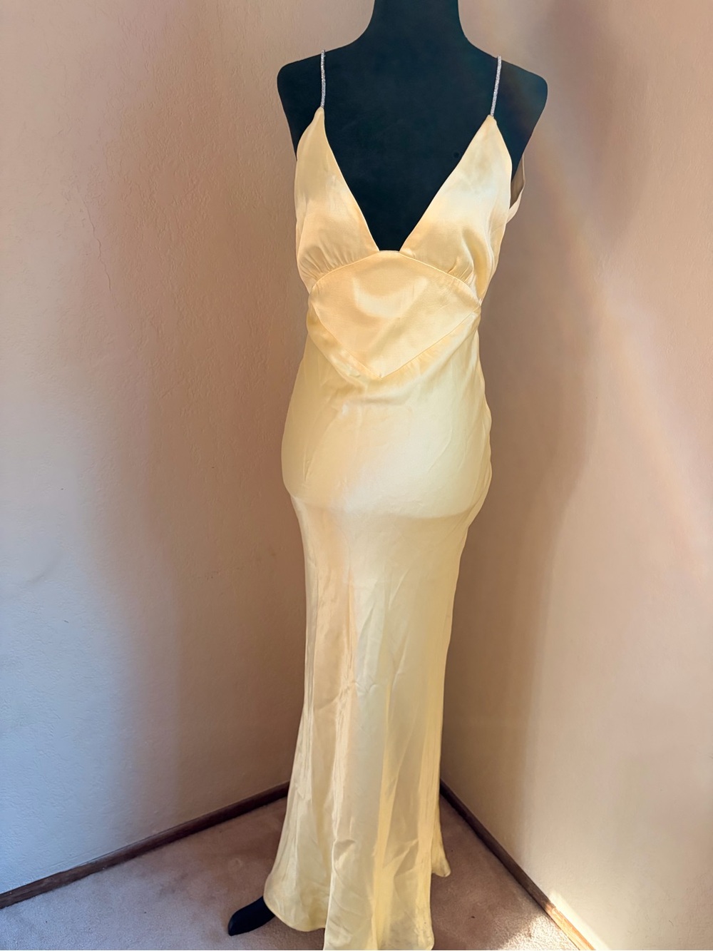 Bardot Capri Diamonte Slip Dress In Canary Yellow